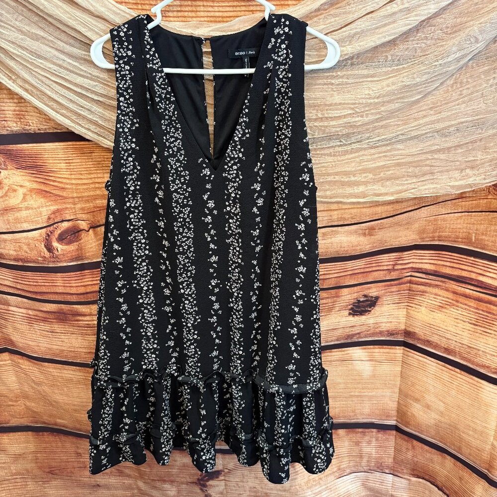 BCBG Paris Womens Black Floral A Line Sleeveless Maxi Dress Size XL